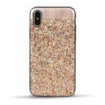 Wholesale iPhone X (Ten) Sparkling Glitter Chrome Fancy Case with Metal Plate (Champagne Gold)